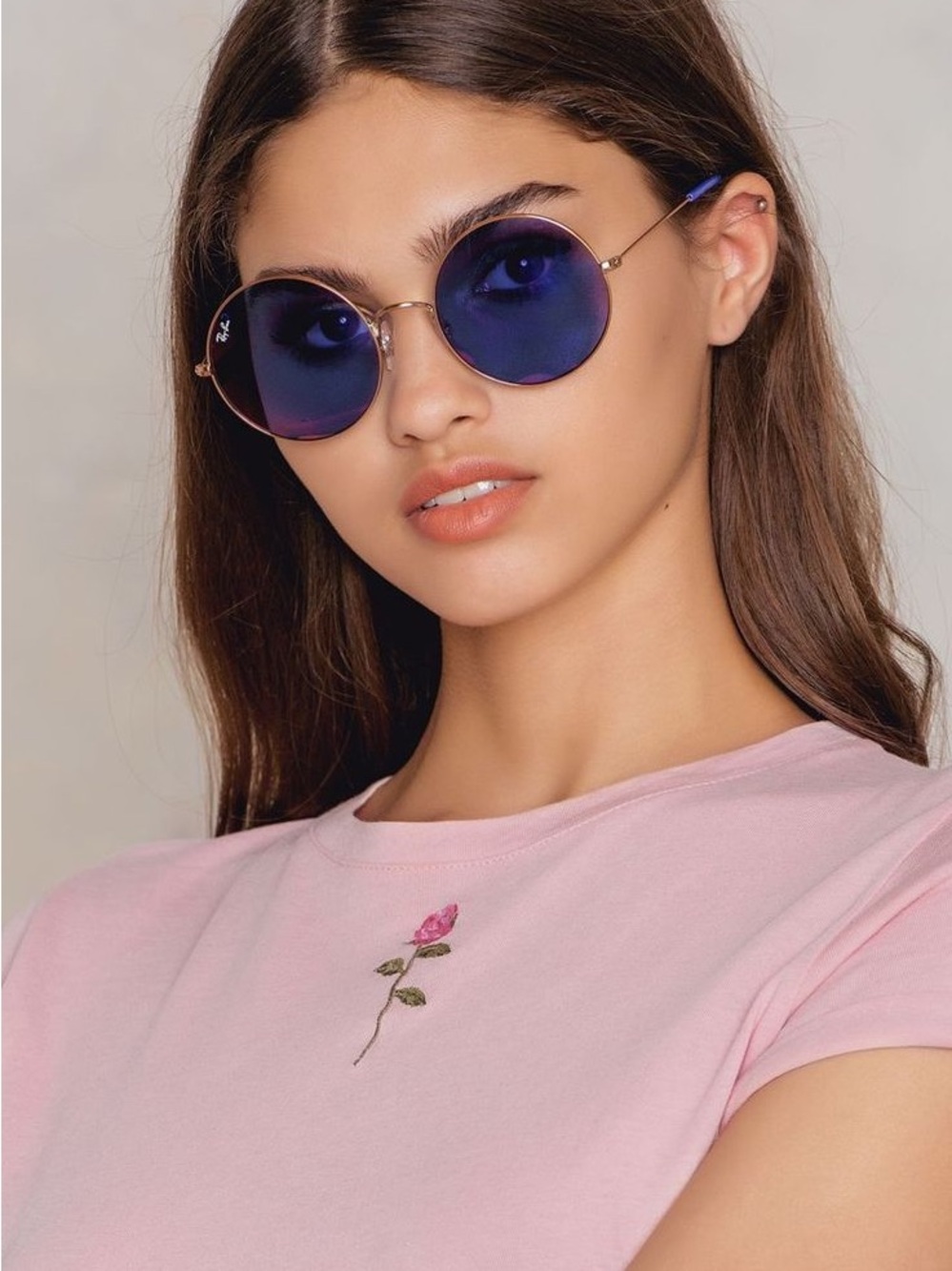 Ray-Ban Ja-Jo Oversized Round Lens Retro Sunglasses Vintage 70s Rose Gold Purple